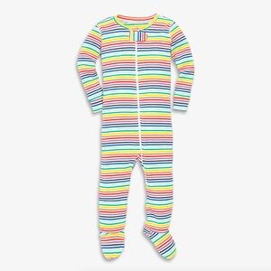 Primary baby organic zip footie in mini rainbow stripe